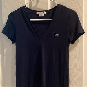 Navy Lacoste ladies v-neck tee